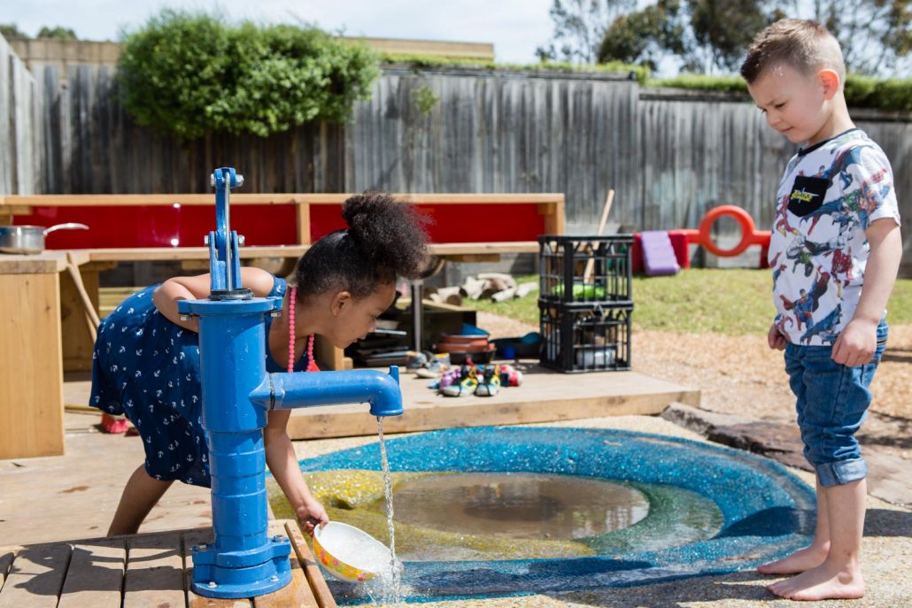 Child Care Outdoor Water Play Pump Apple Blossoms Day Care 1030x687 - Outdoor Environment